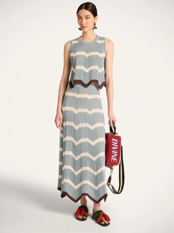 Blue and Ivory Chevron Knit Skirt Boho made by LA DoubleJ