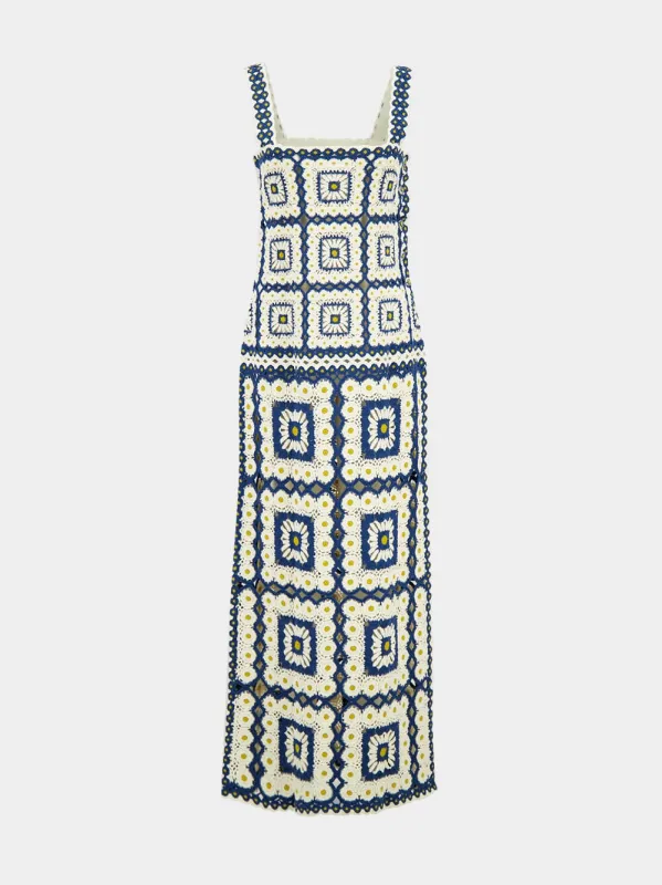 Blue Dolly Crochet Cotton Midi Dress made by Alemais