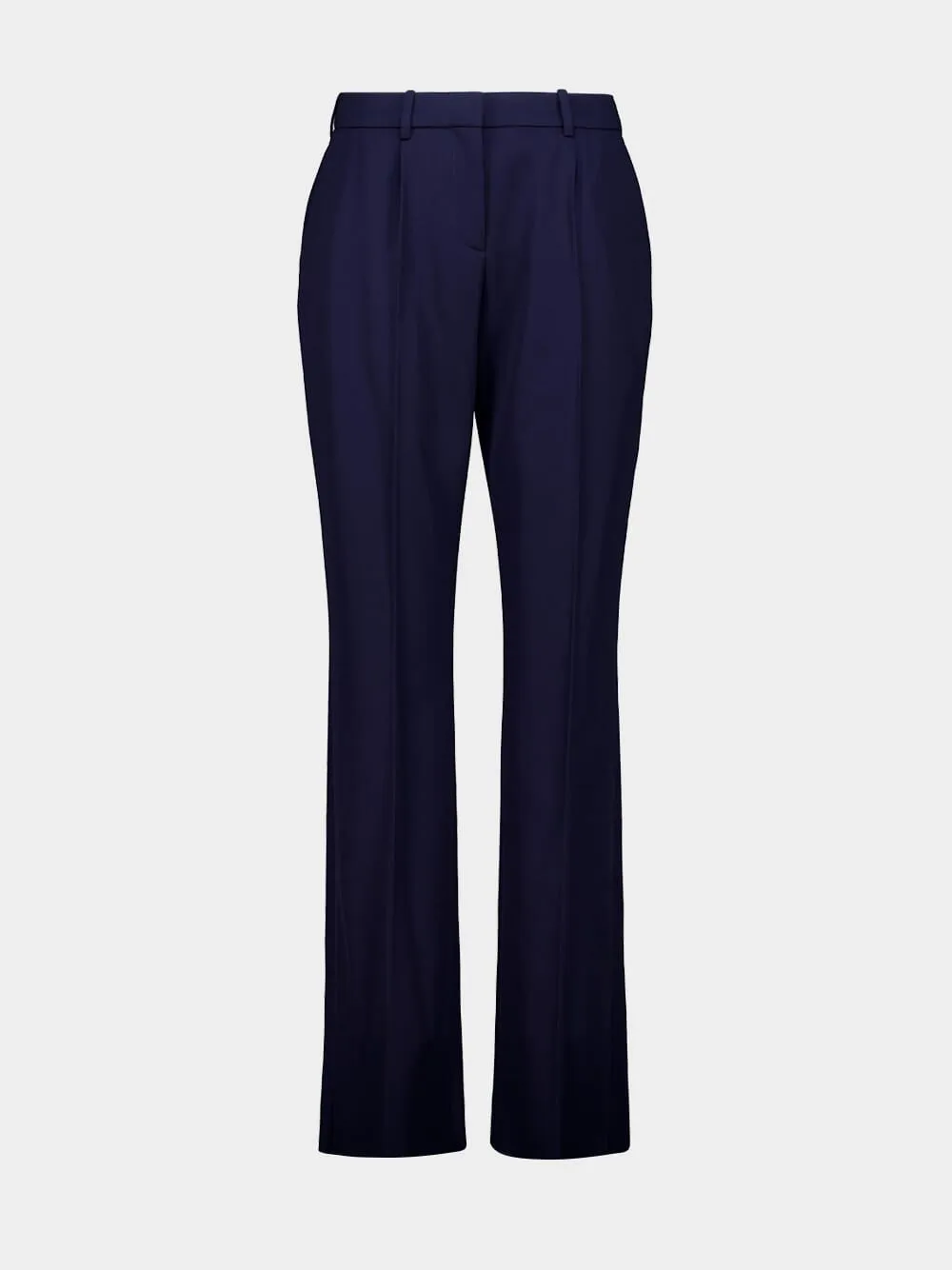 Navy Blue Slim Tailored Wool Trousers sold by Fashion Clinic
