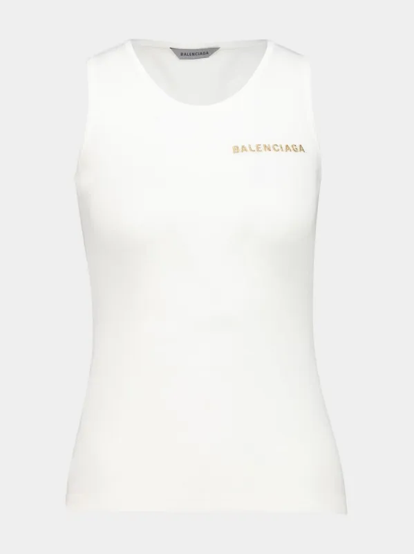 White Cotton Fitted Tank Top made by Balenciaga