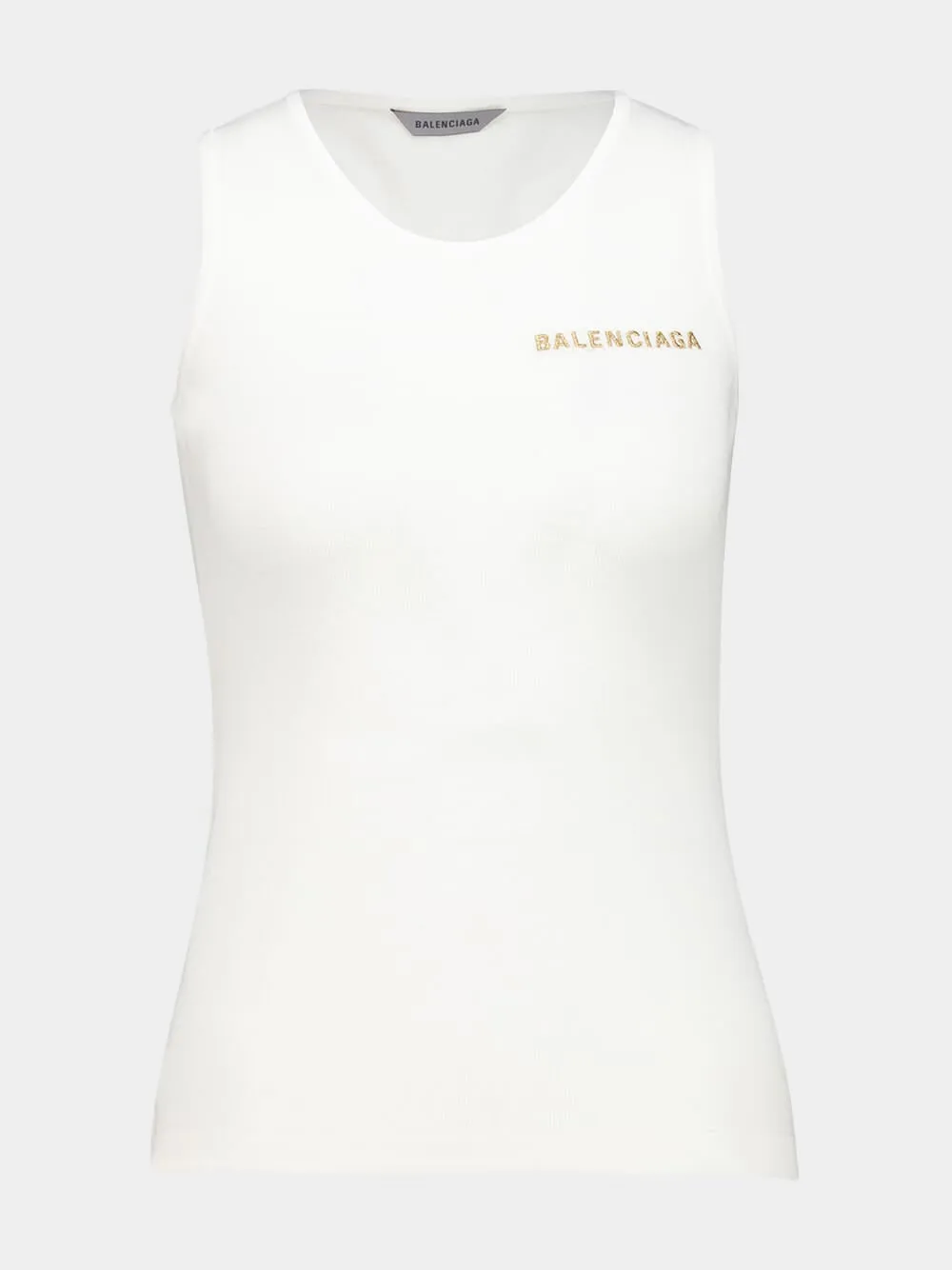 White Cotton Fitted Tank Top sold by Fashion Clinic