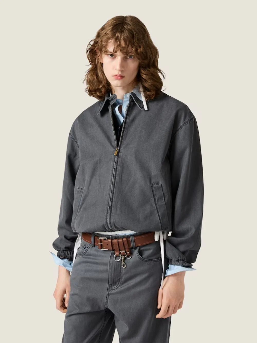 Black Chambray Blouson Jacket sold by Fashion Clinic product image thumbnail 2