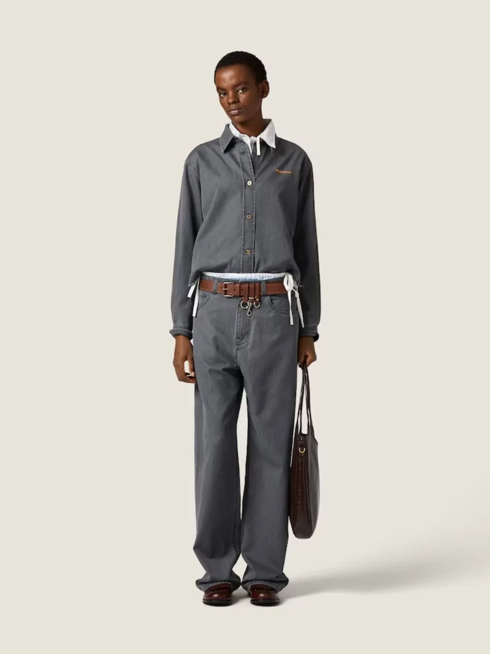 Black Chambray Wide-Leg Jeans sold by Fashion Clinic product image thumbnail 2