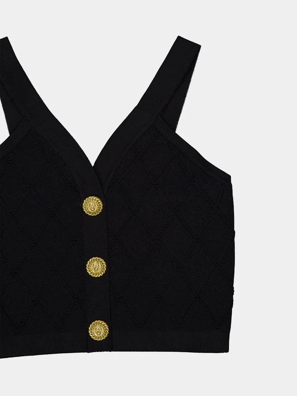 Black Quilted Knit V-Neck Top sold by Fashion Clinic product image thumbnail 3