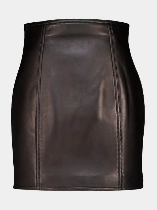 Black High-Waist Leather Mini Skirt made by Balmain