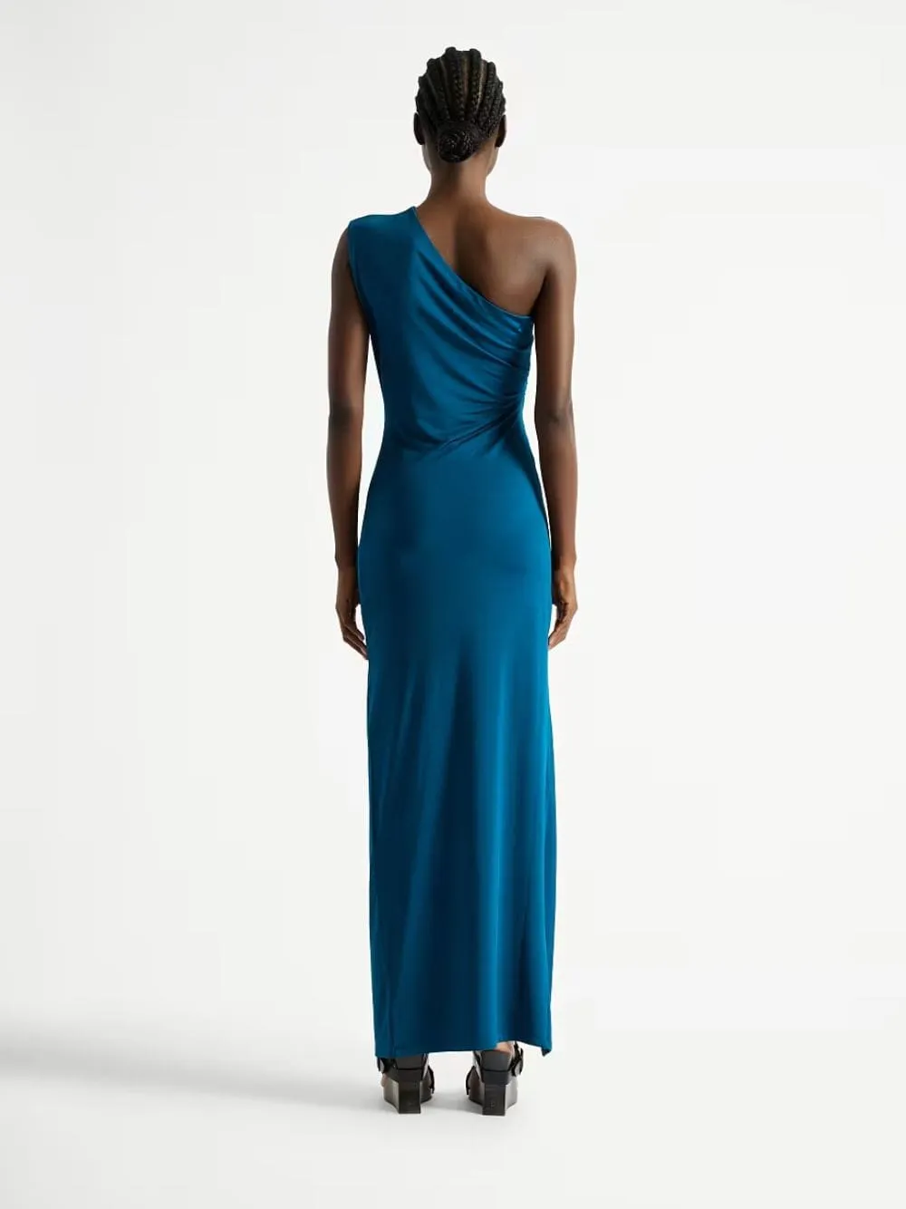 Blue One-Shoulder Draped Maxi Dress sold by Fashion Clinic product image thumbnail 3