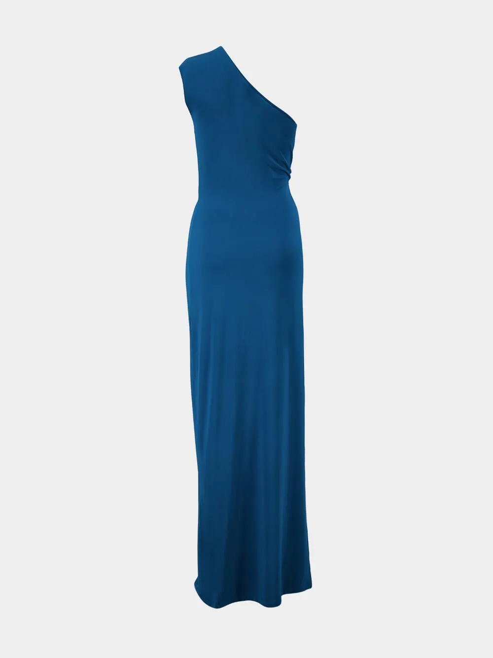 Blue One-Shoulder Draped Maxi Dress sold by Fashion Clinic product image thumbnail 4