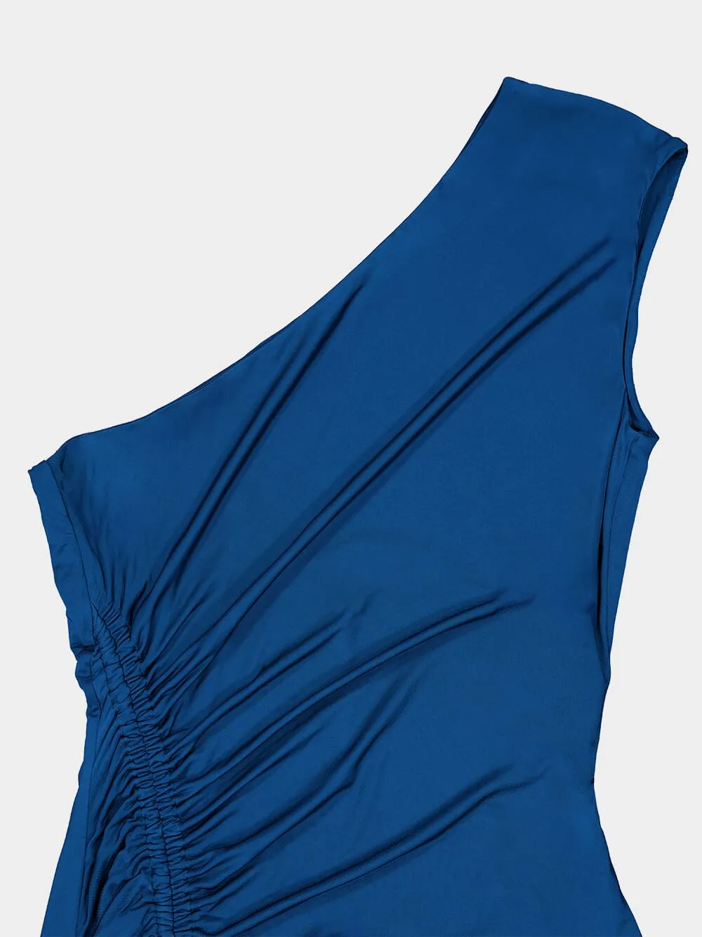 Blue One-Shoulder Draped Maxi Dress sold by Fashion Clinic product image thumbnail 5