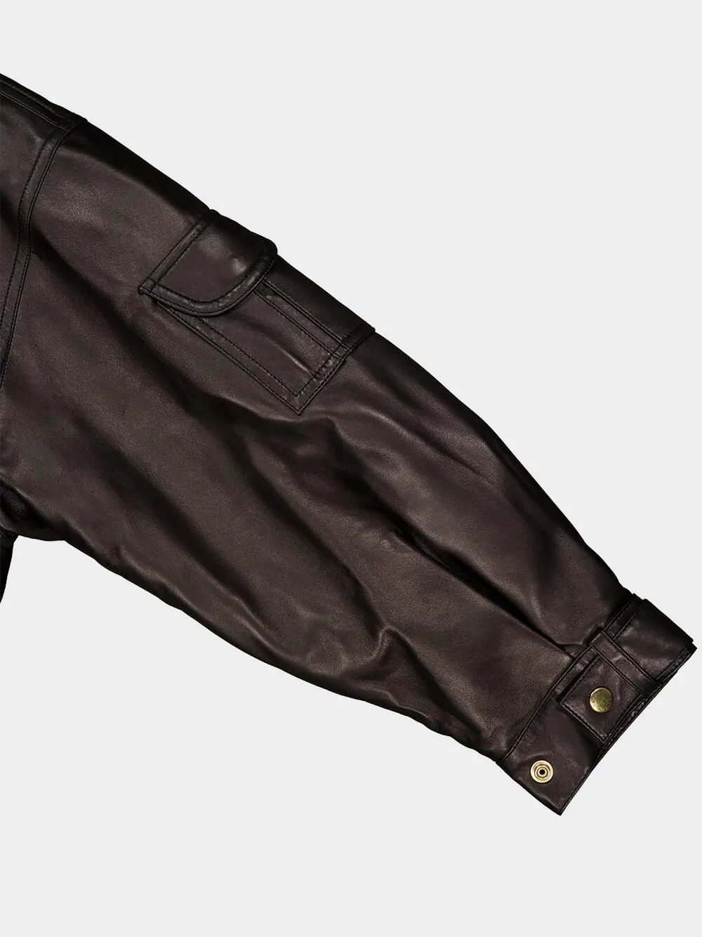 Black Lambskin Cropped Bomber Jacket sold by Fashion Clinic product image thumbnail 5
