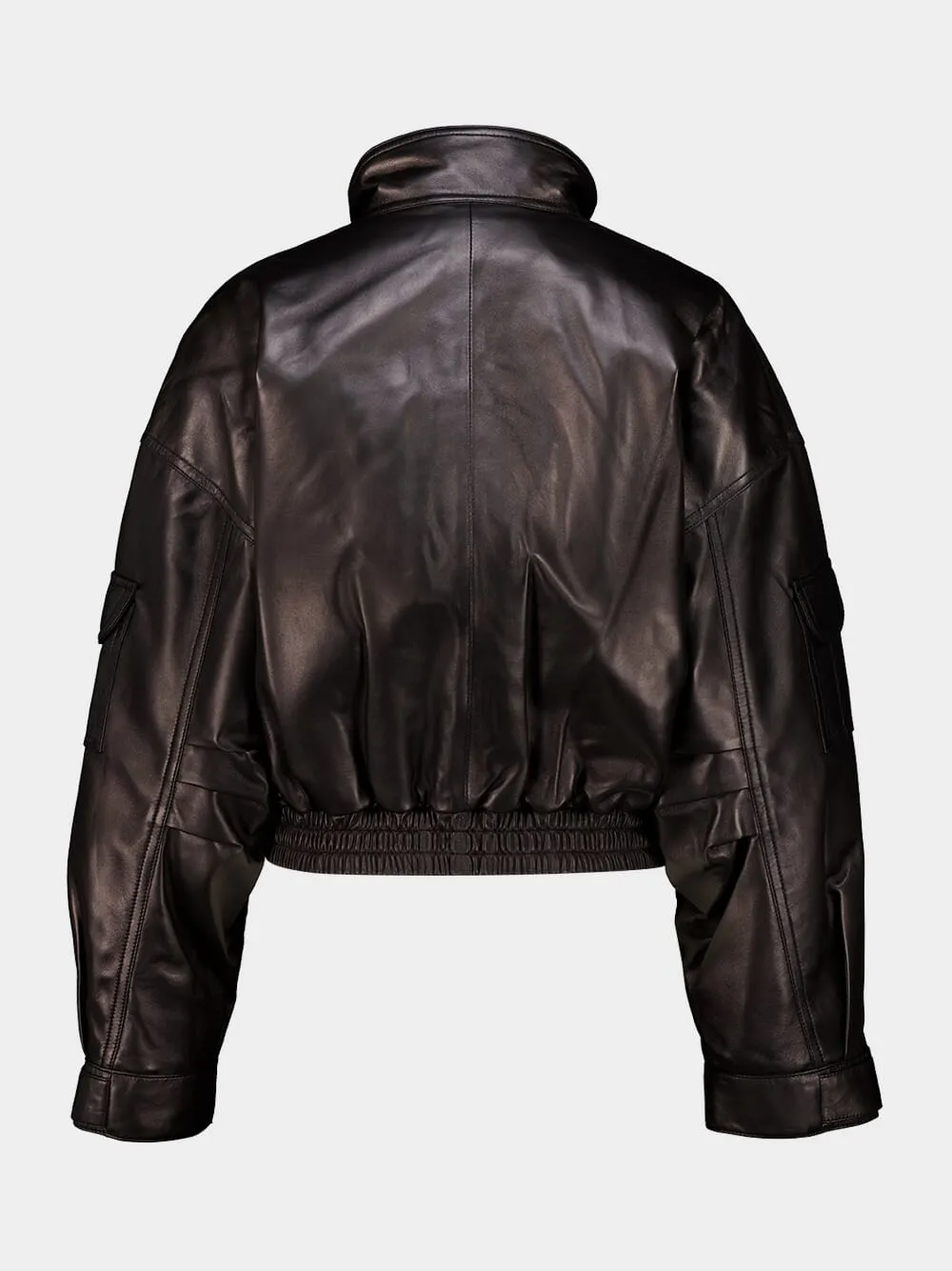 Black Lambskin Cropped Bomber Jacket sold by Fashion Clinic product image thumbnail 3