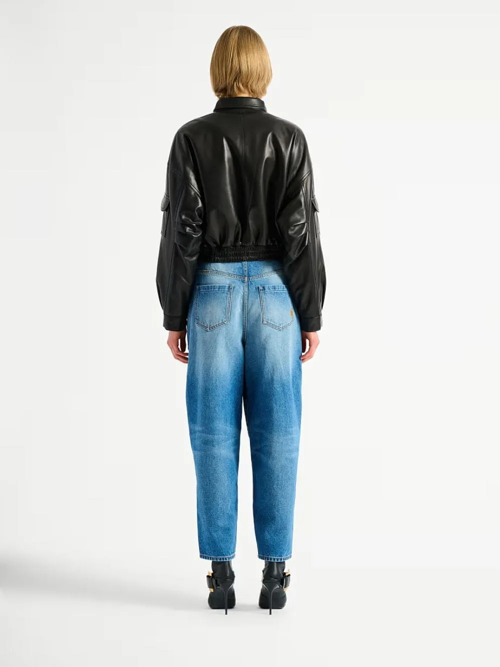 Black Lambskin Cropped Bomber Jacket sold by Fashion Clinic product image thumbnail 4