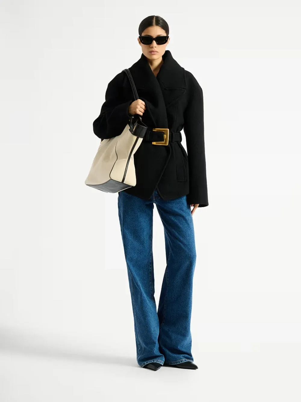 Black Belted Wool Pea Coat sold by Fashion Clinic