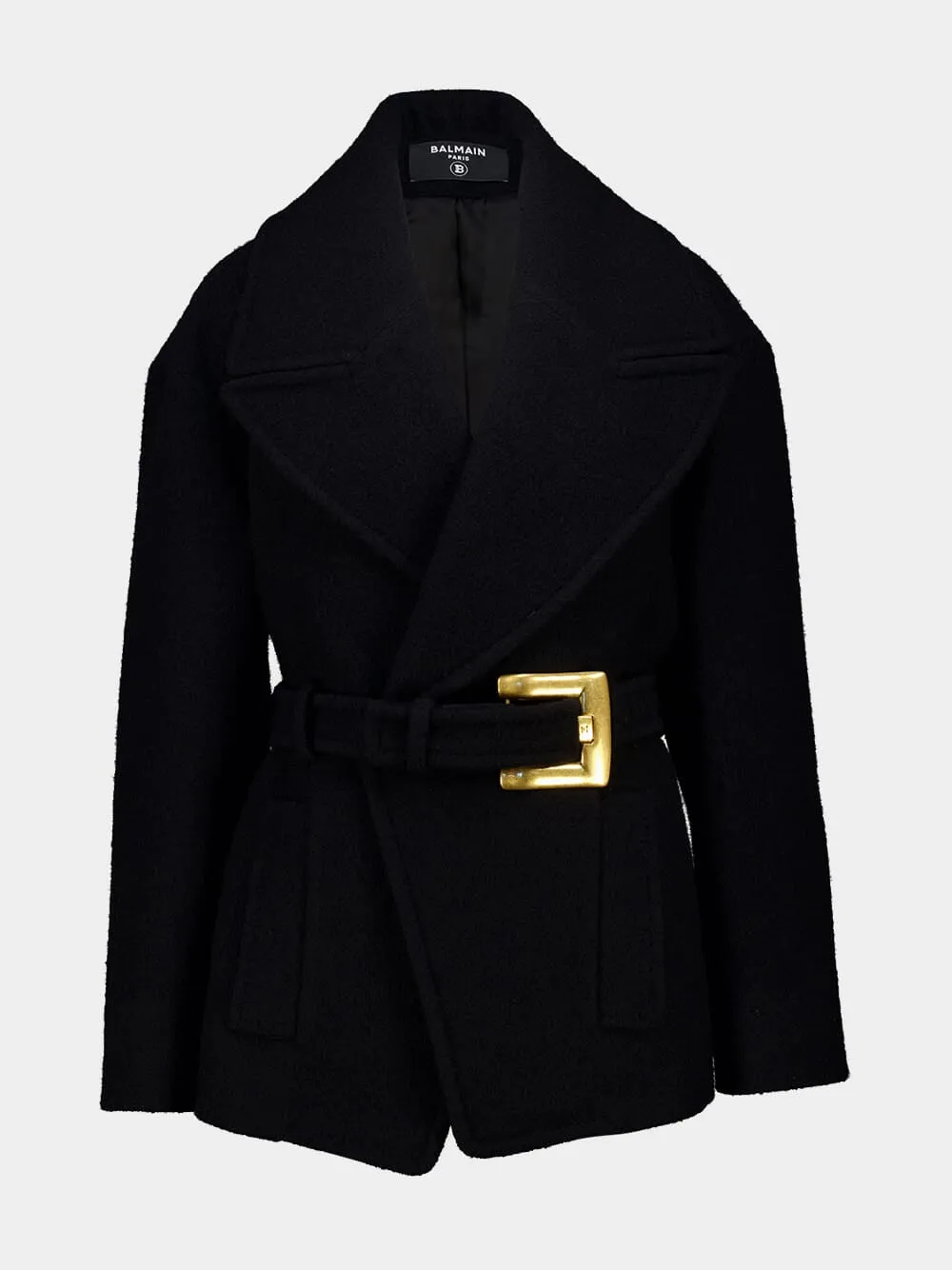 Black Belted Wool Pea Coat sold by Fashion Clinic product image thumbnail 2