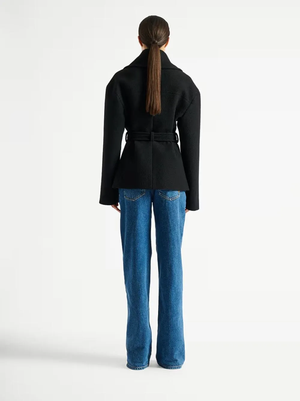 Black Belted Wool Pea Coat sold by Fashion Clinic product image thumbnail 3