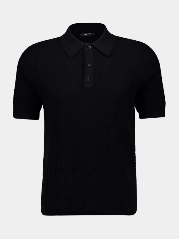 Black Monogram Knit Polo Shirt made by Balmain
