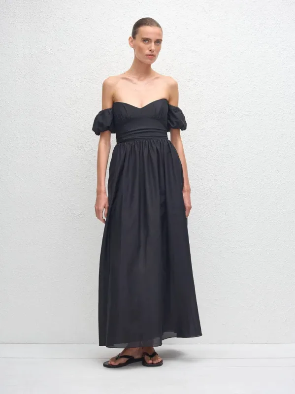 Black Off Shoulder Midi Dress made by Matteau