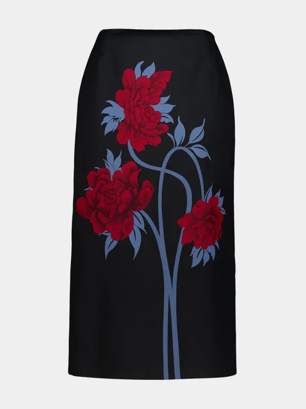 Peonies Blue Jacquard Pencil Skirt made by LA DoubleJ