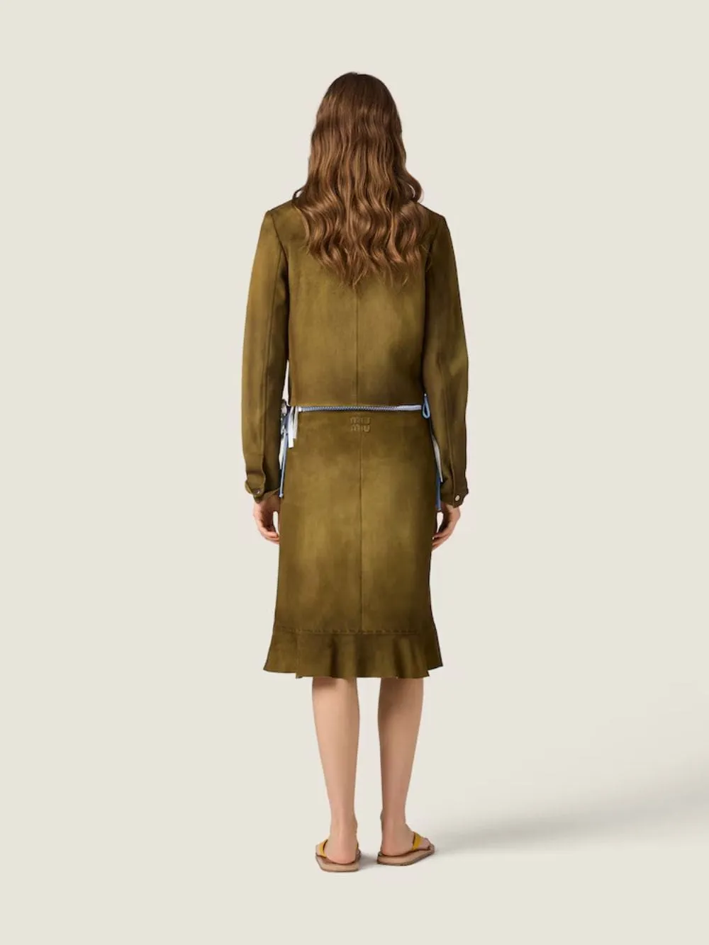 Green Waxed Suede Midi Skirt sold by Fashion Clinic product image thumbnail 3