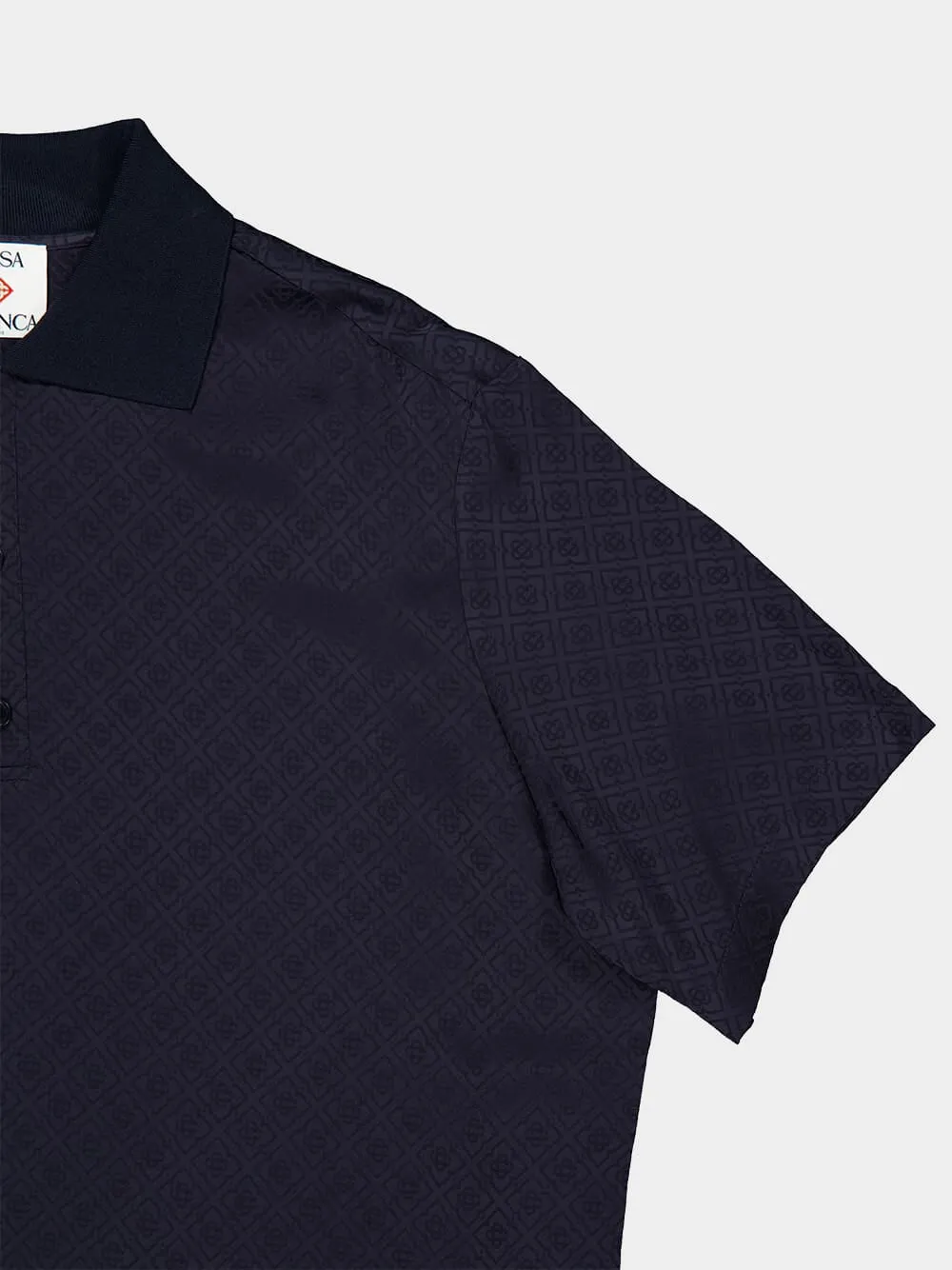 Dark Navy Viscose Knit Polo Shirt sold by Fashion Clinic product image thumbnail 4