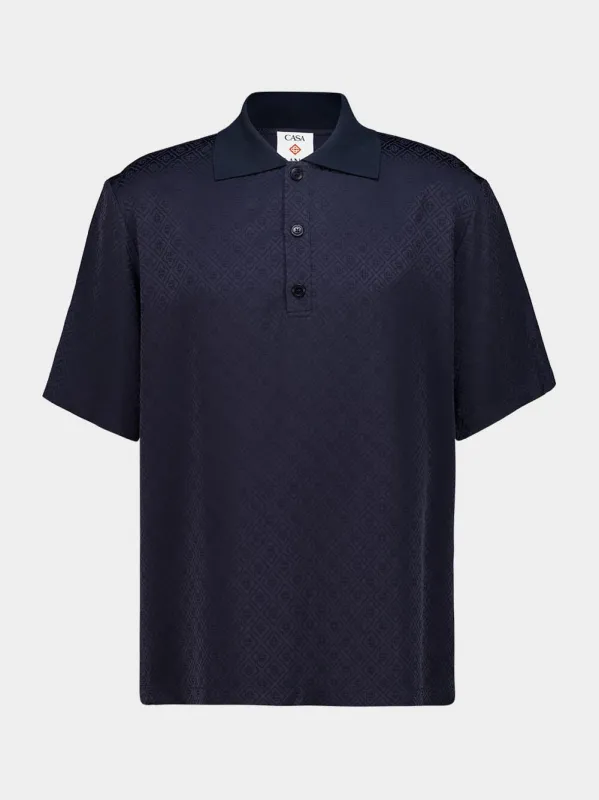 Dark Navy Viscose Knit Polo Shirt made by Casablanca