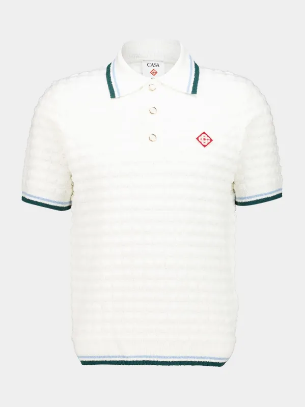 White Bouclé Short Sleeve Polo Shirt made by Casablanca