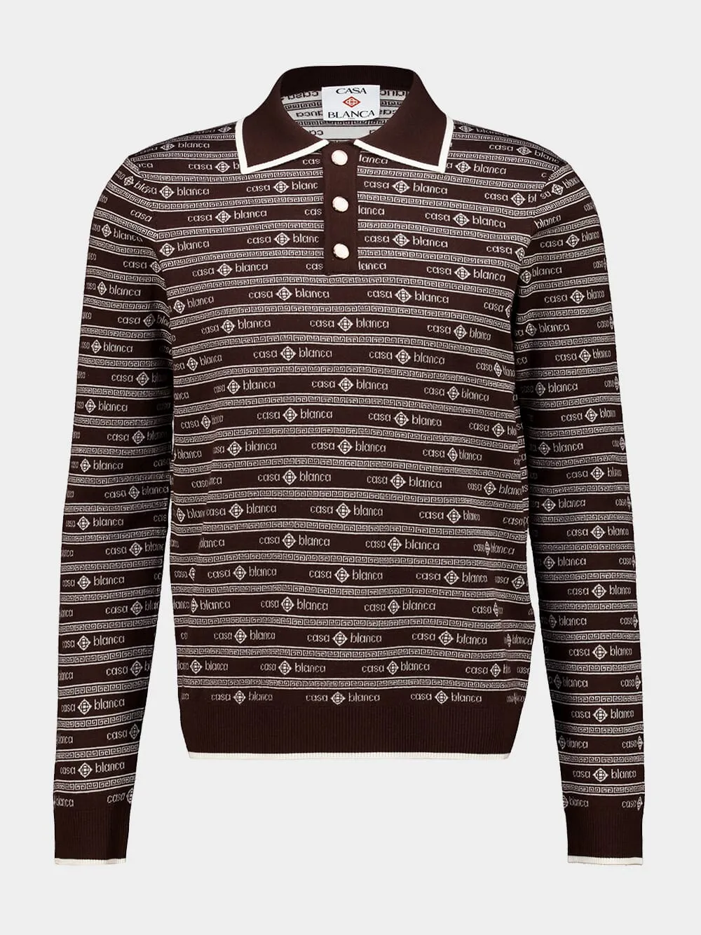 Dark Brown Knit Logo Long Sleeve Polo Shirt sold by Fashion Clinic product image thumbnail 2