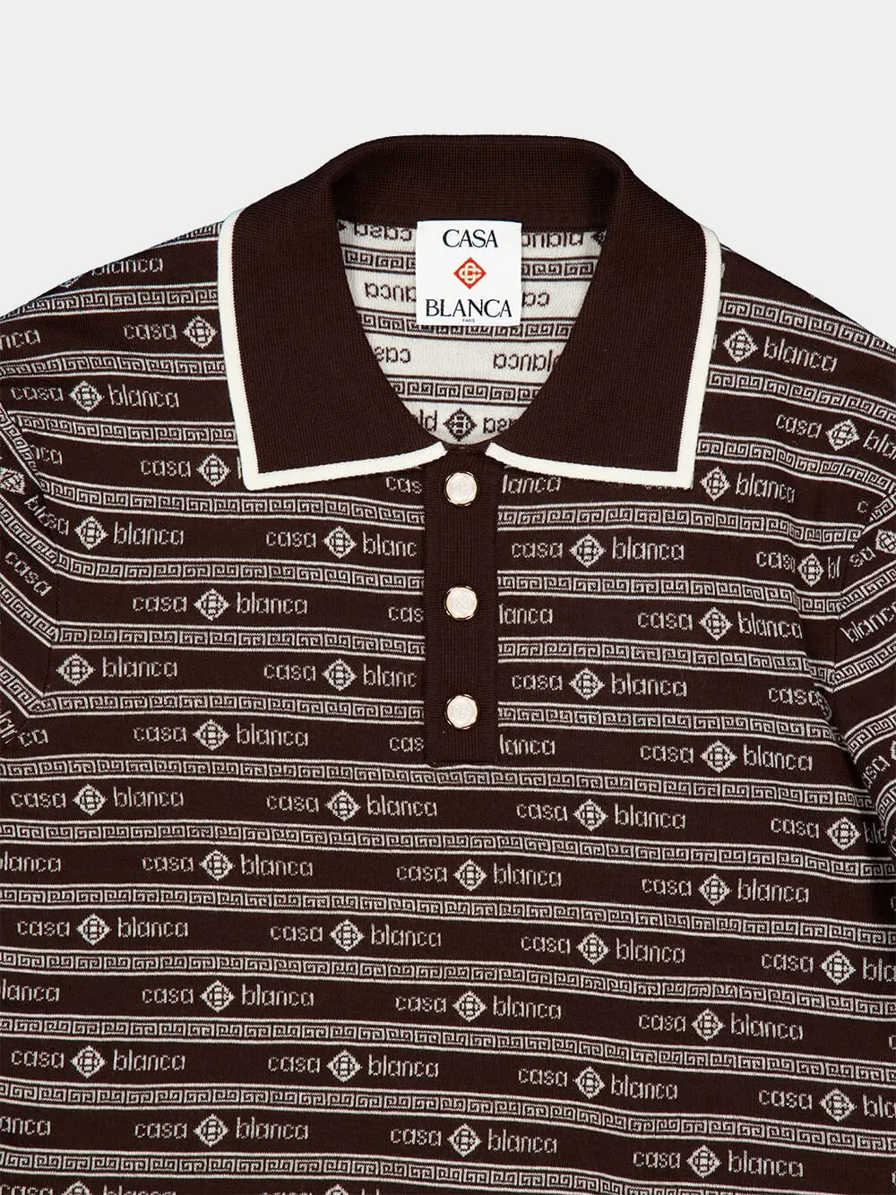 Dark Brown Knit Logo Long Sleeve Polo Shirt sold by Fashion Clinic product image thumbnail 5