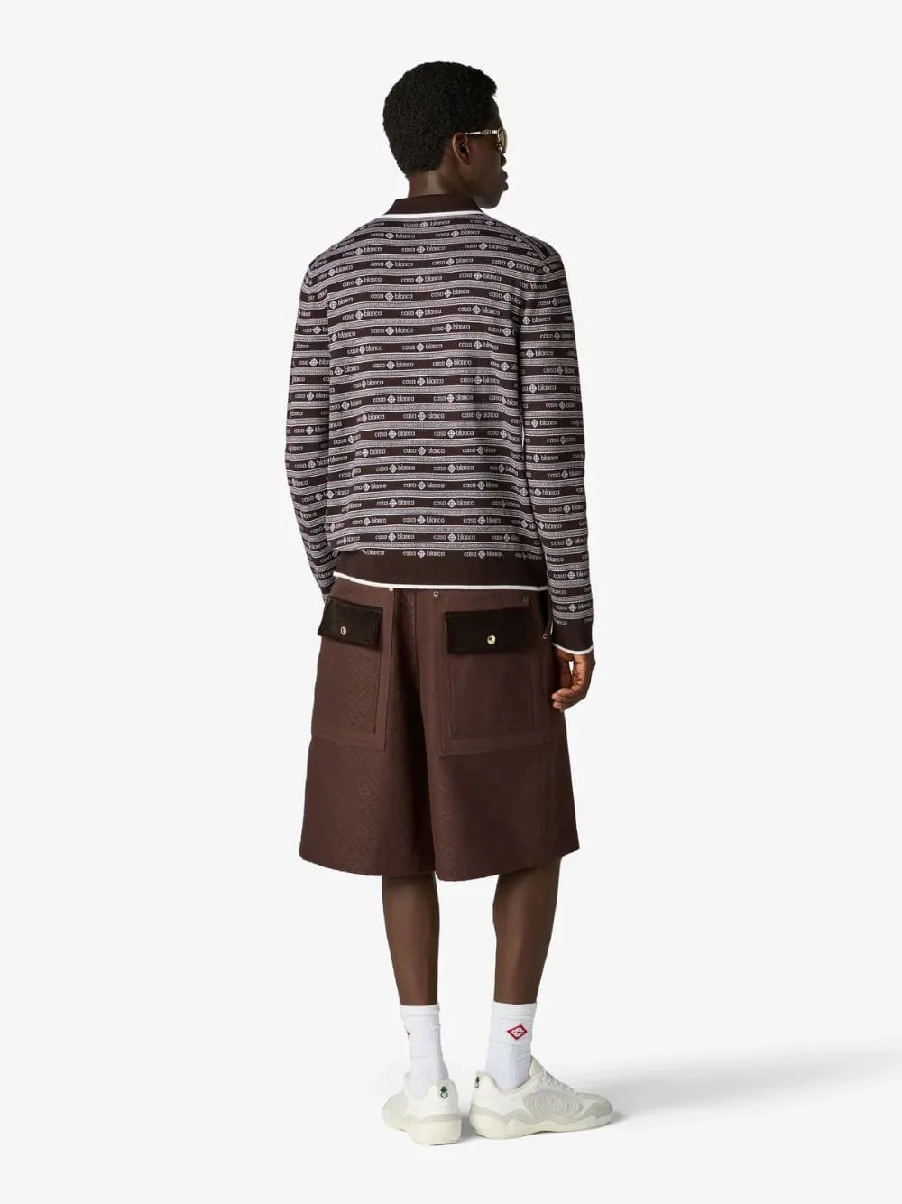 Dark Brown Knit Logo Long Sleeve Polo Shirt sold by Fashion Clinic product image thumbnail 3