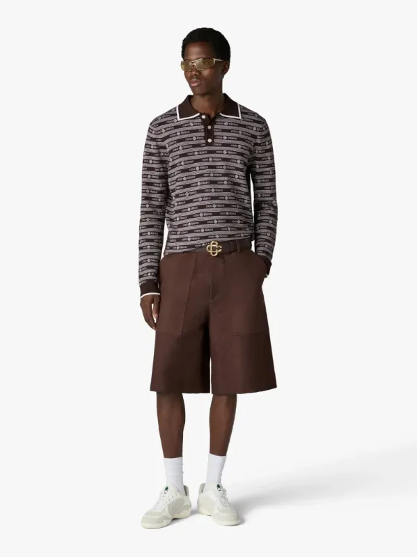 Dark Brown Knit Logo Long Sleeve Polo Shirt made by Casablanca