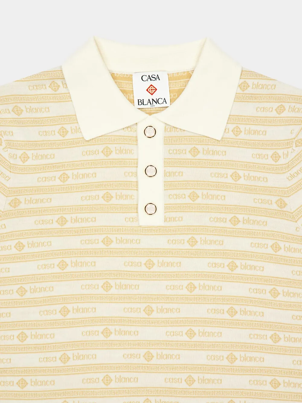 Beige Knit Logo Short Sleeve Polo Shirt sold by Fashion Clinic product image thumbnail 5