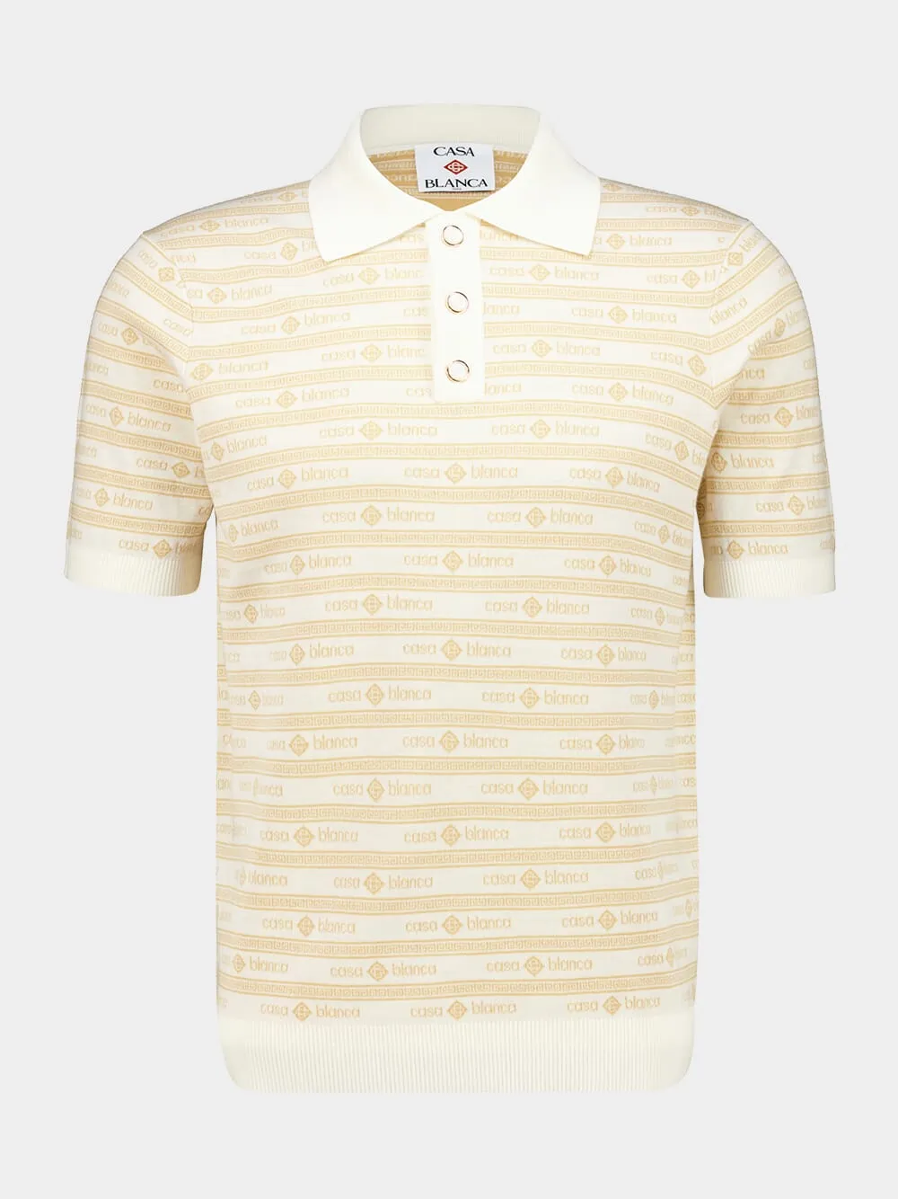 Beige Knit Logo Short Sleeve Polo Shirt sold by Fashion Clinic product image thumbnail 2