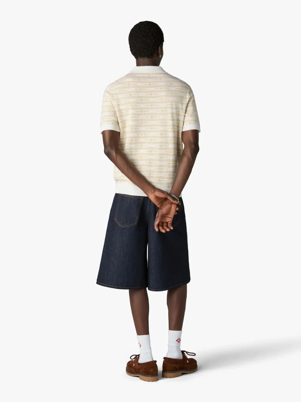 Beige Knit Logo Short Sleeve Polo Shirt sold by Fashion Clinic product image thumbnail 3