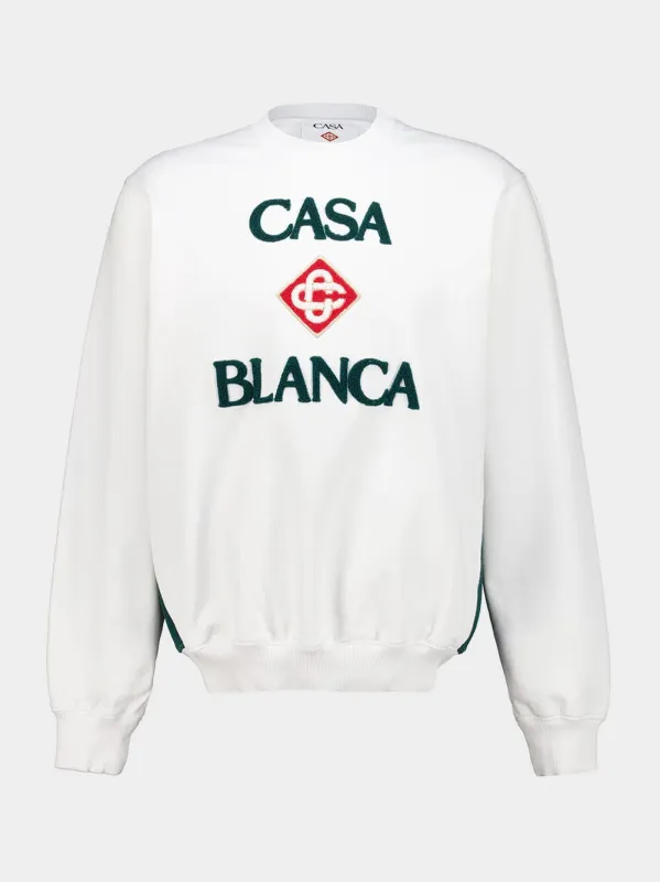 White Bouclé Embroidered Cotton Sweatshirt made by Casablanca