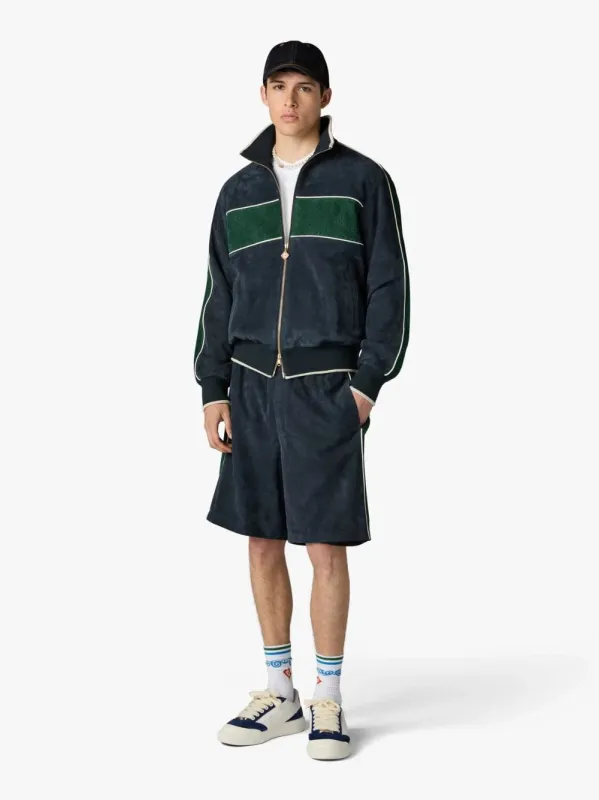 Navy Blue and Green Suede Track Jacket made by Casablanca