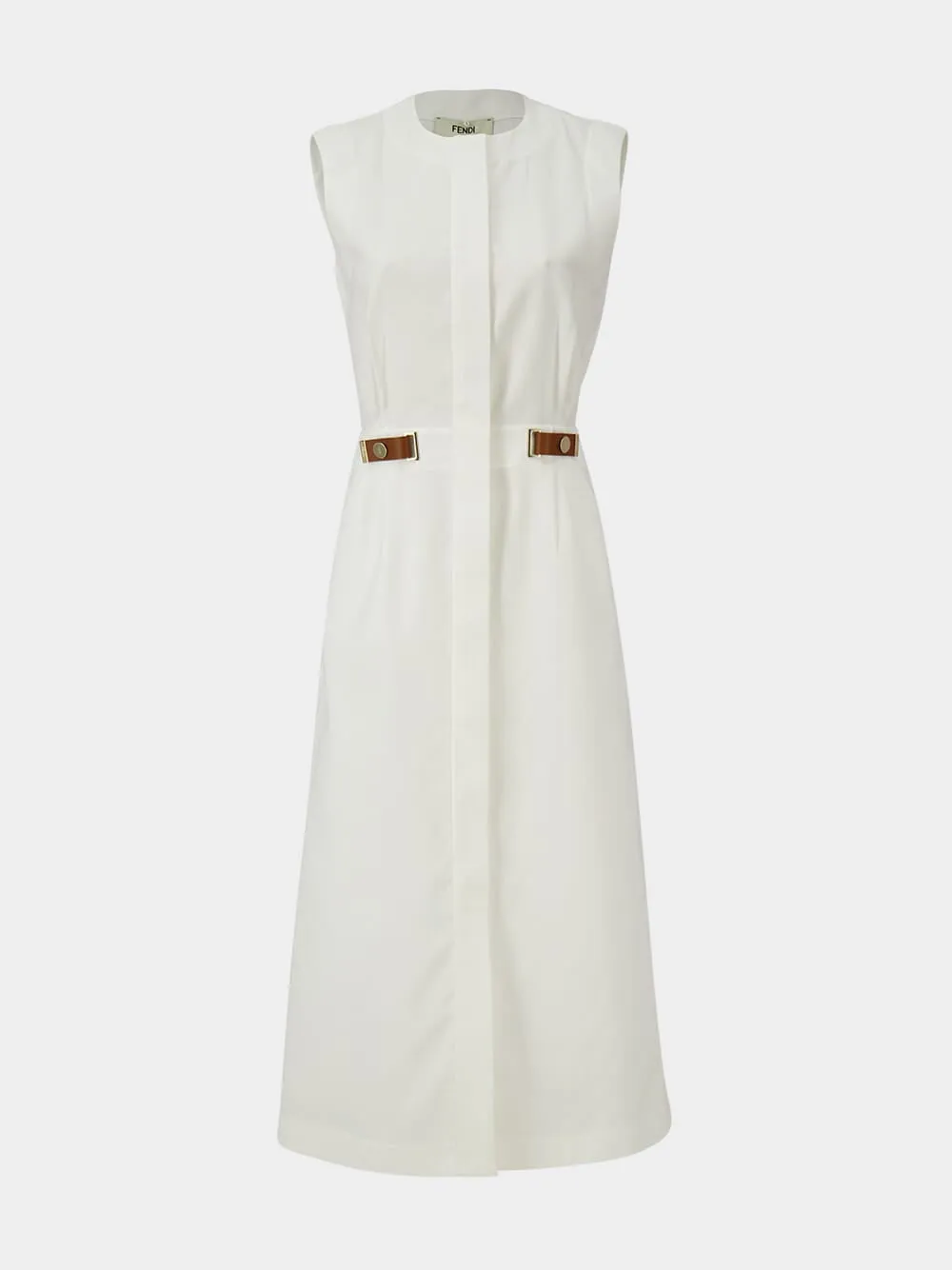 White Linen Sleeveless Midi Dress sold by Fashion Clinic product image thumbnail 2