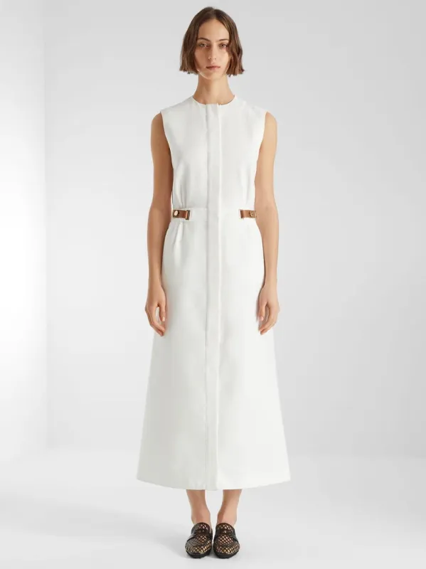 White Linen Sleeveless Midi Dress made by Fendi