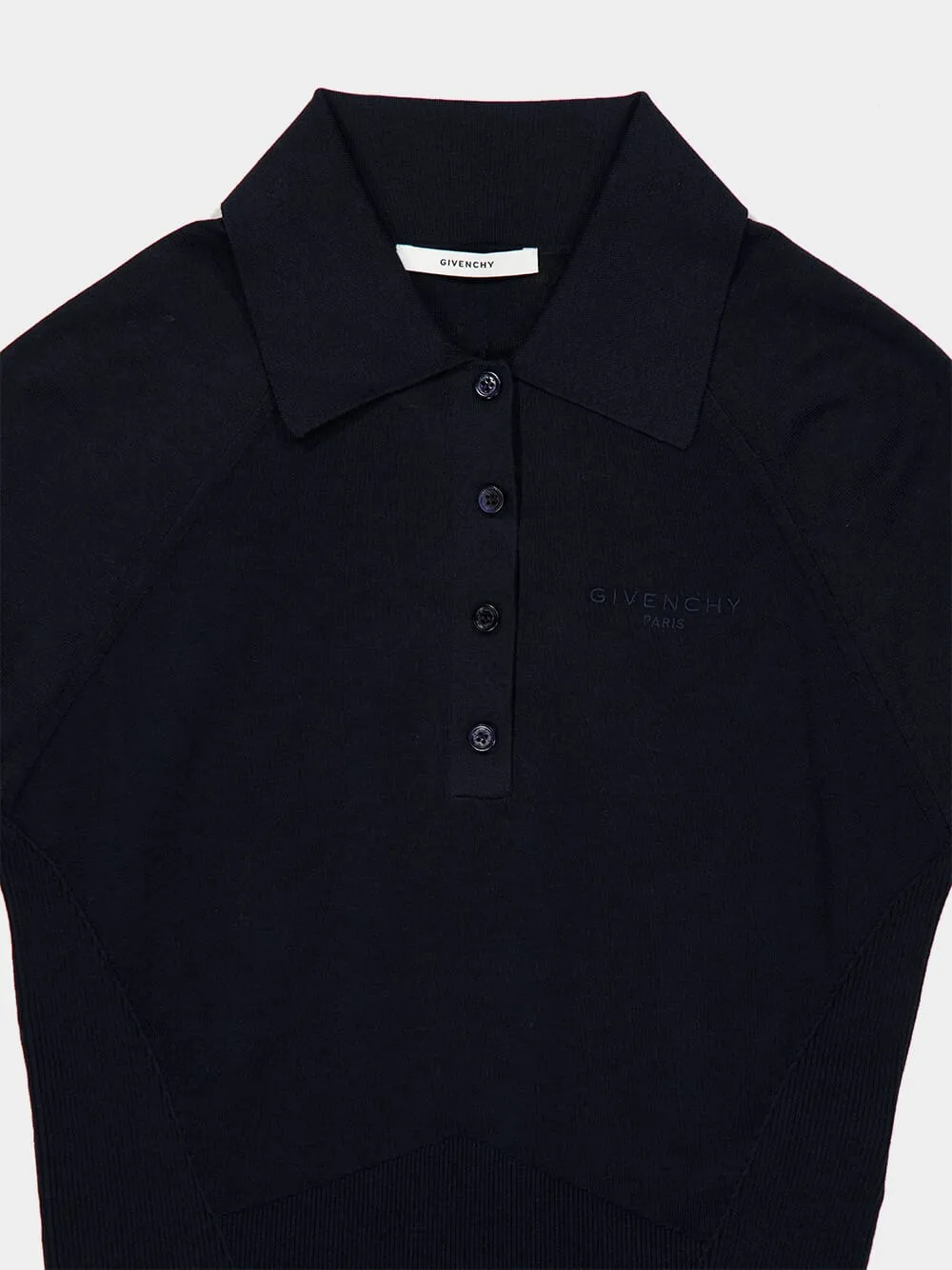 Navy Cotton Silk Knit Long-Sleeve Polo sold by Fashion Clinic product image thumbnail 3