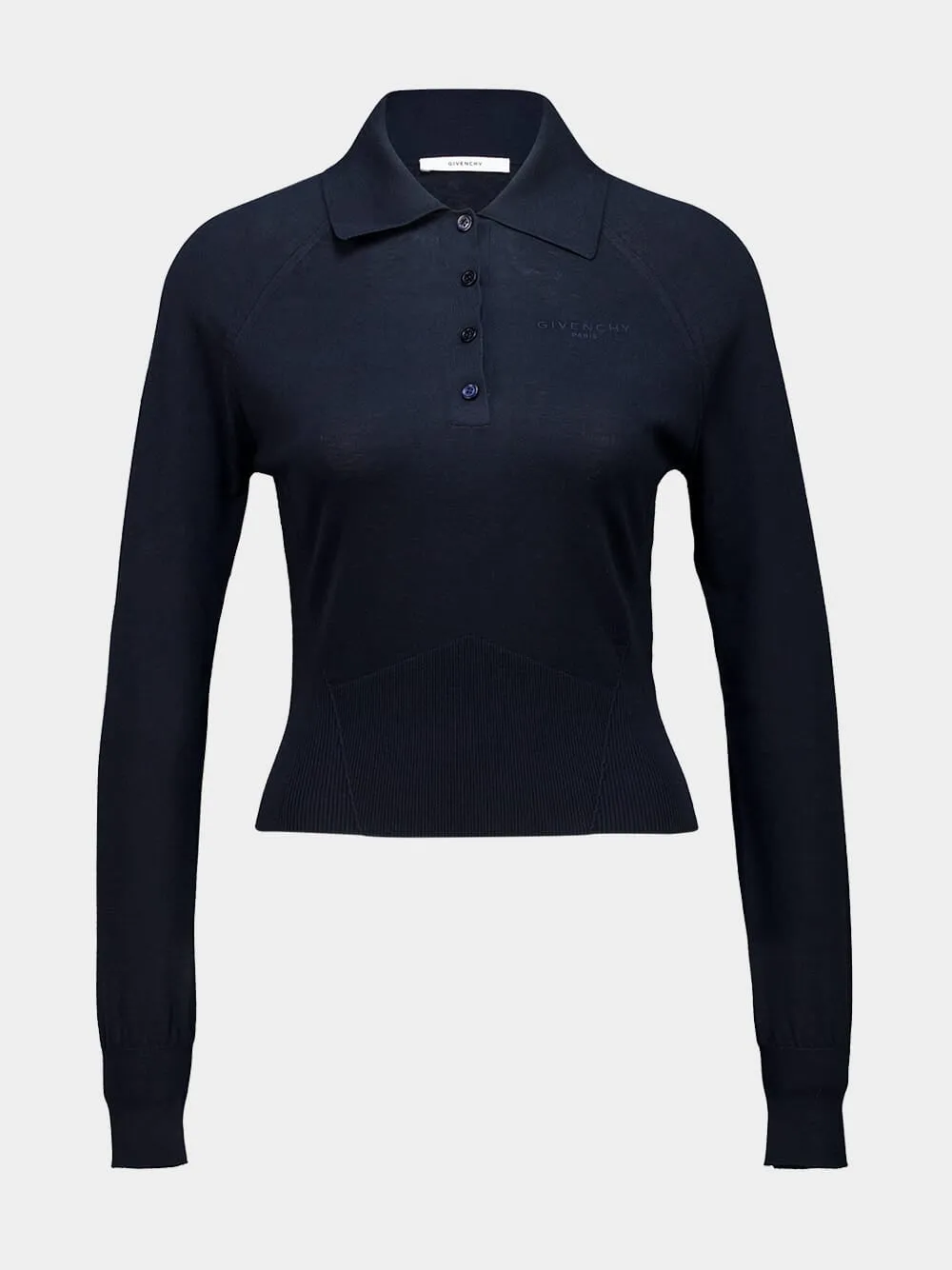 Navy Cotton Silk Knit Long-Sleeve Polo sold by Fashion Clinic