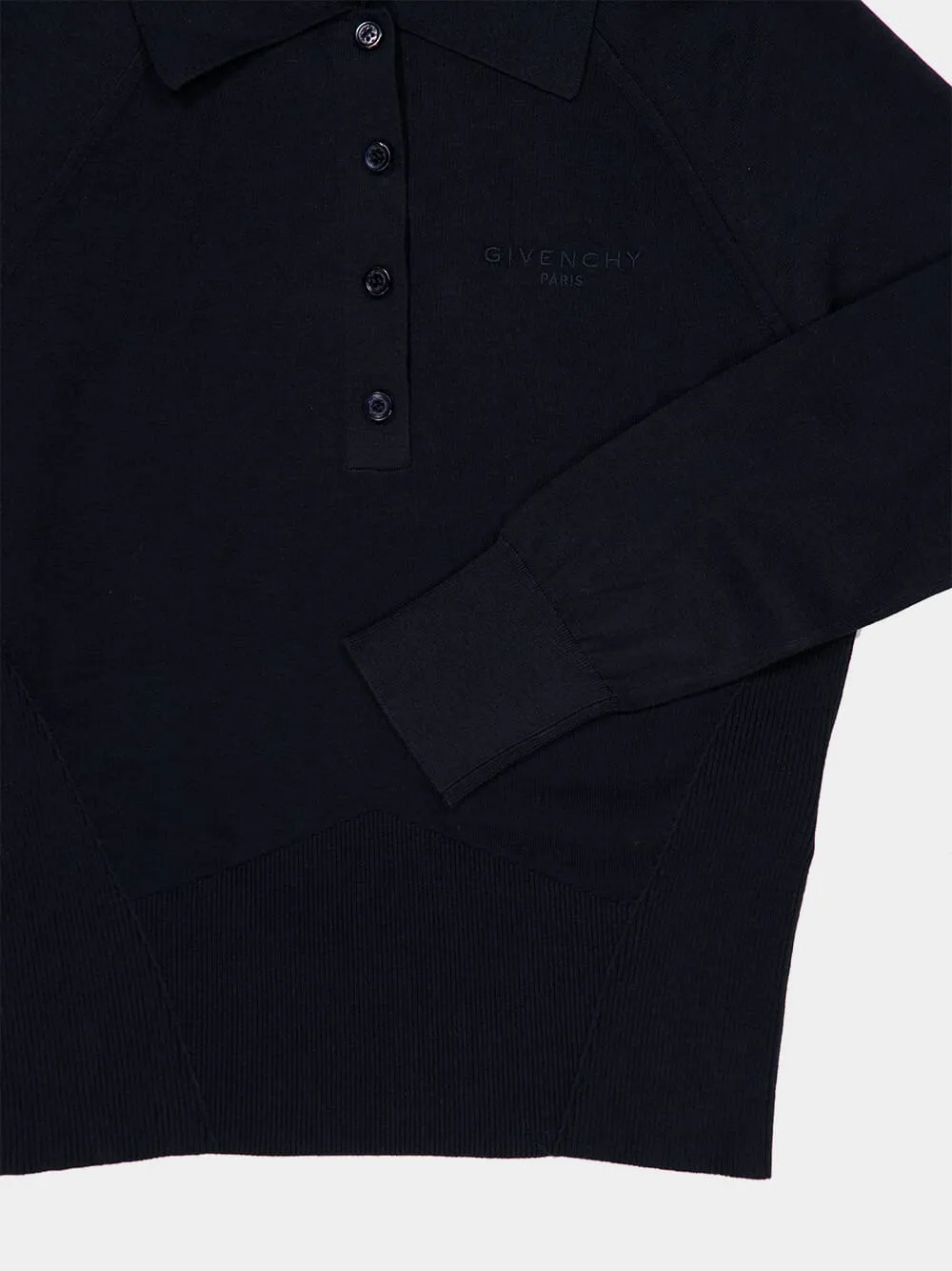 Navy Cotton Silk Knit Long-Sleeve Polo sold by Fashion Clinic product image thumbnail 4