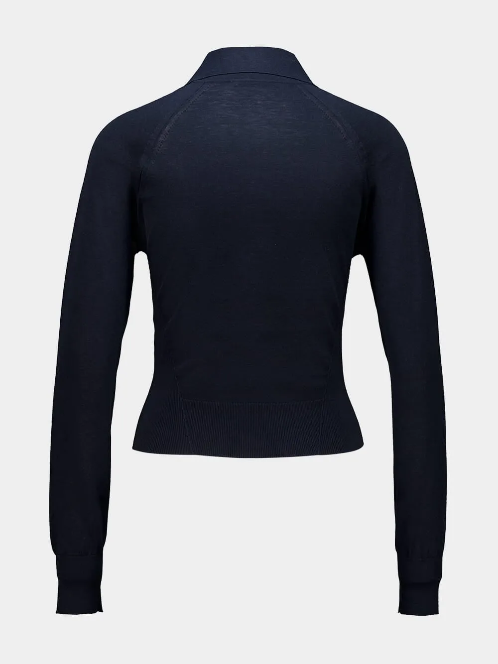 Navy Cotton Silk Knit Long-Sleeve Polo sold by Fashion Clinic product image thumbnail 2