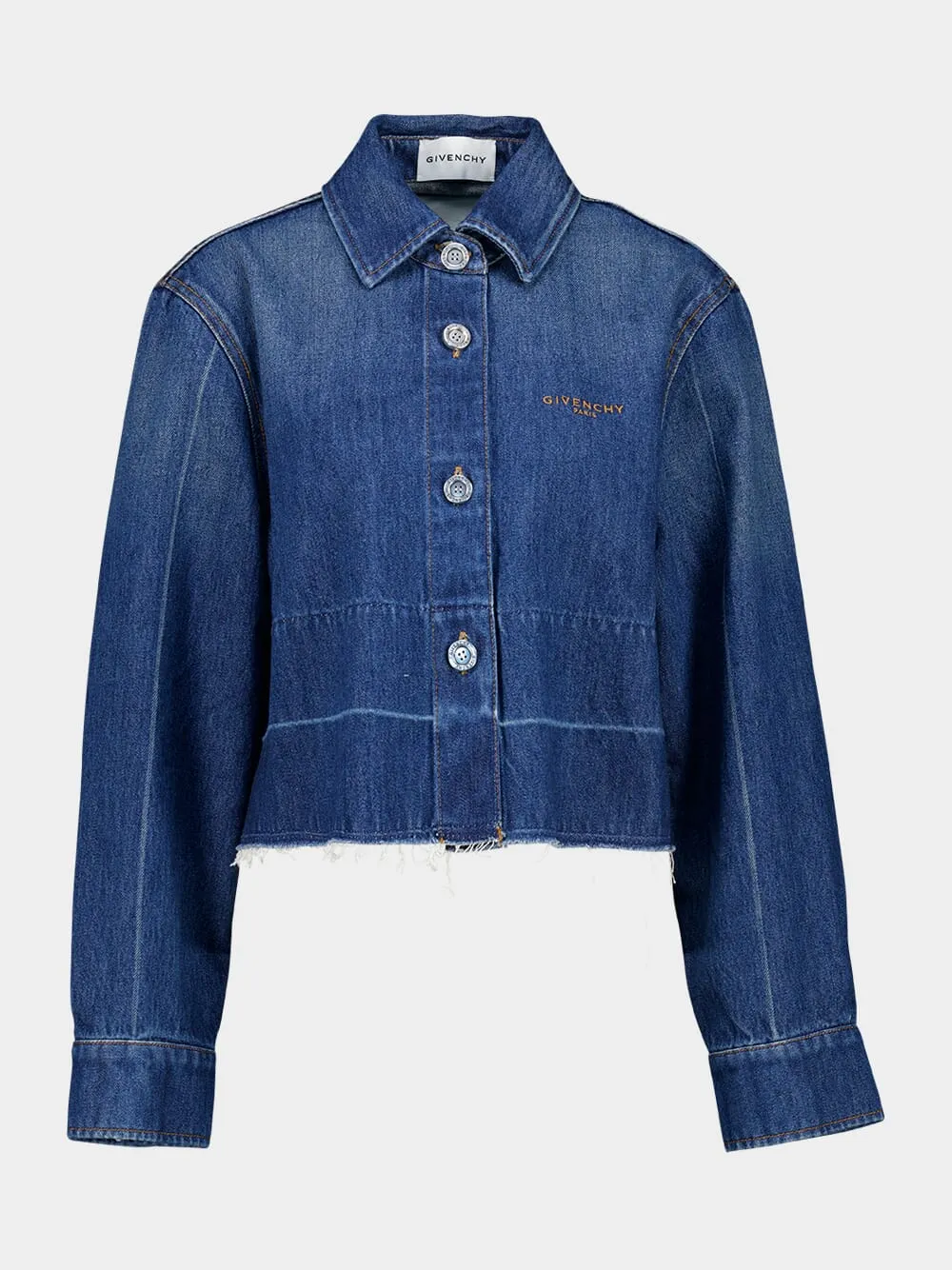 Medium Blue Denim Shirt with Raw Hem sold by Fashion Clinic