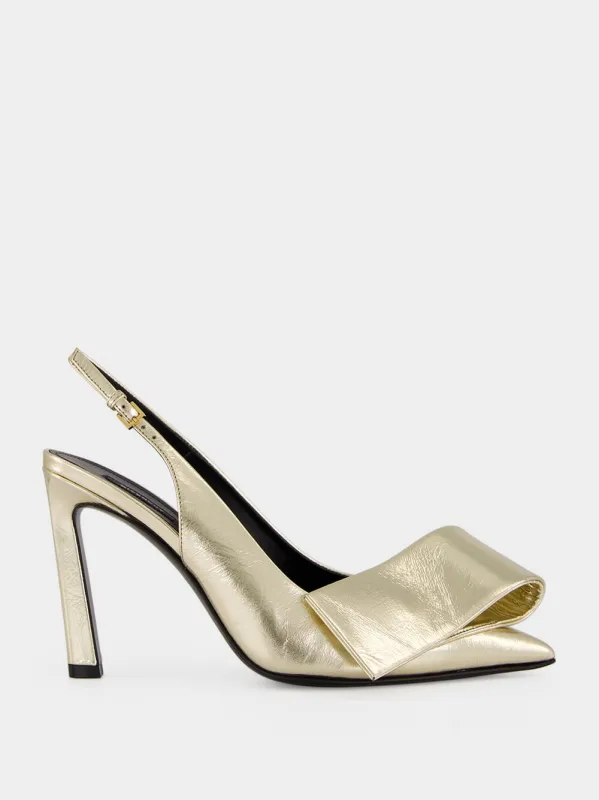 Golden Twisted Ribbon Metallic Slingback Pumps made by Givenchy
