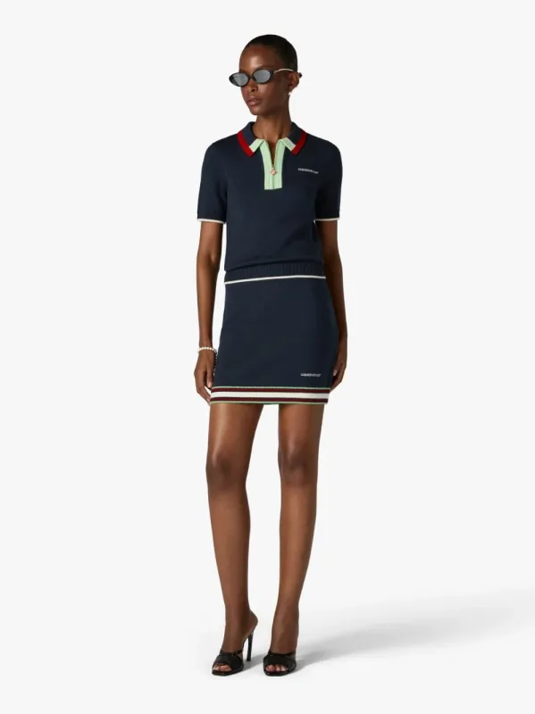 Navy Merino Short Sleeve Polo Shirt made by Casablanca
