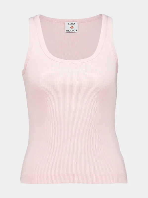 Pink Ribbed Logo Tank Top made by Casablanca