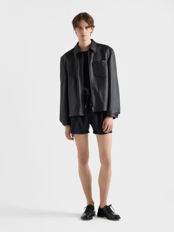 Black Nappa Leather Zip Jacket made by Prada