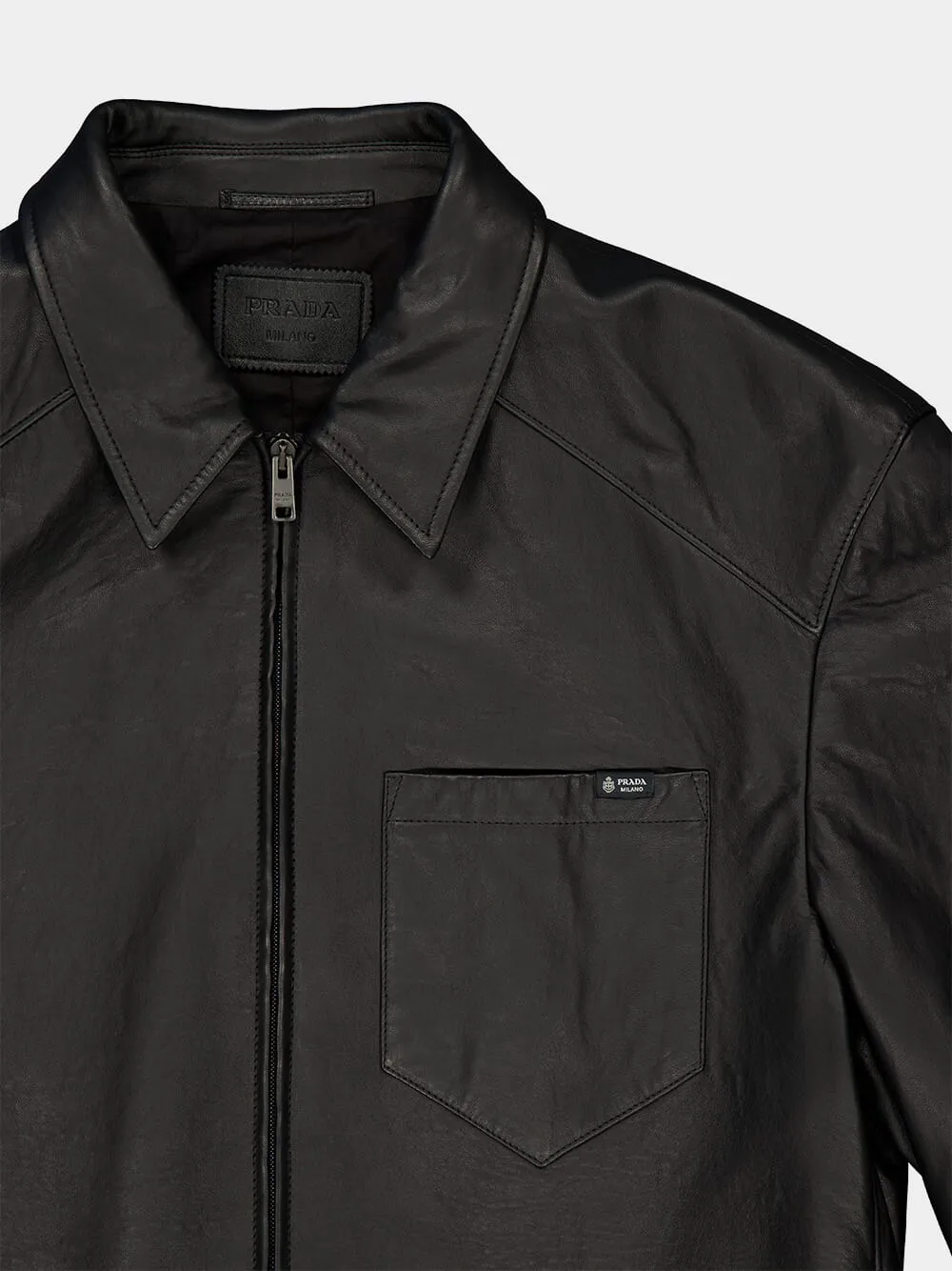 Black Nappa Leather Zip Jacket sold by Fashion Clinic product image thumbnail 5