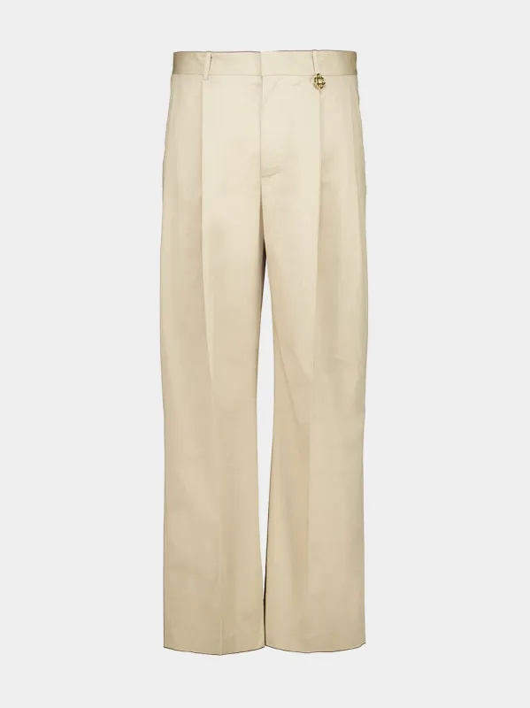 Light Beige Pleated Cotton Trousers made by Casablanca