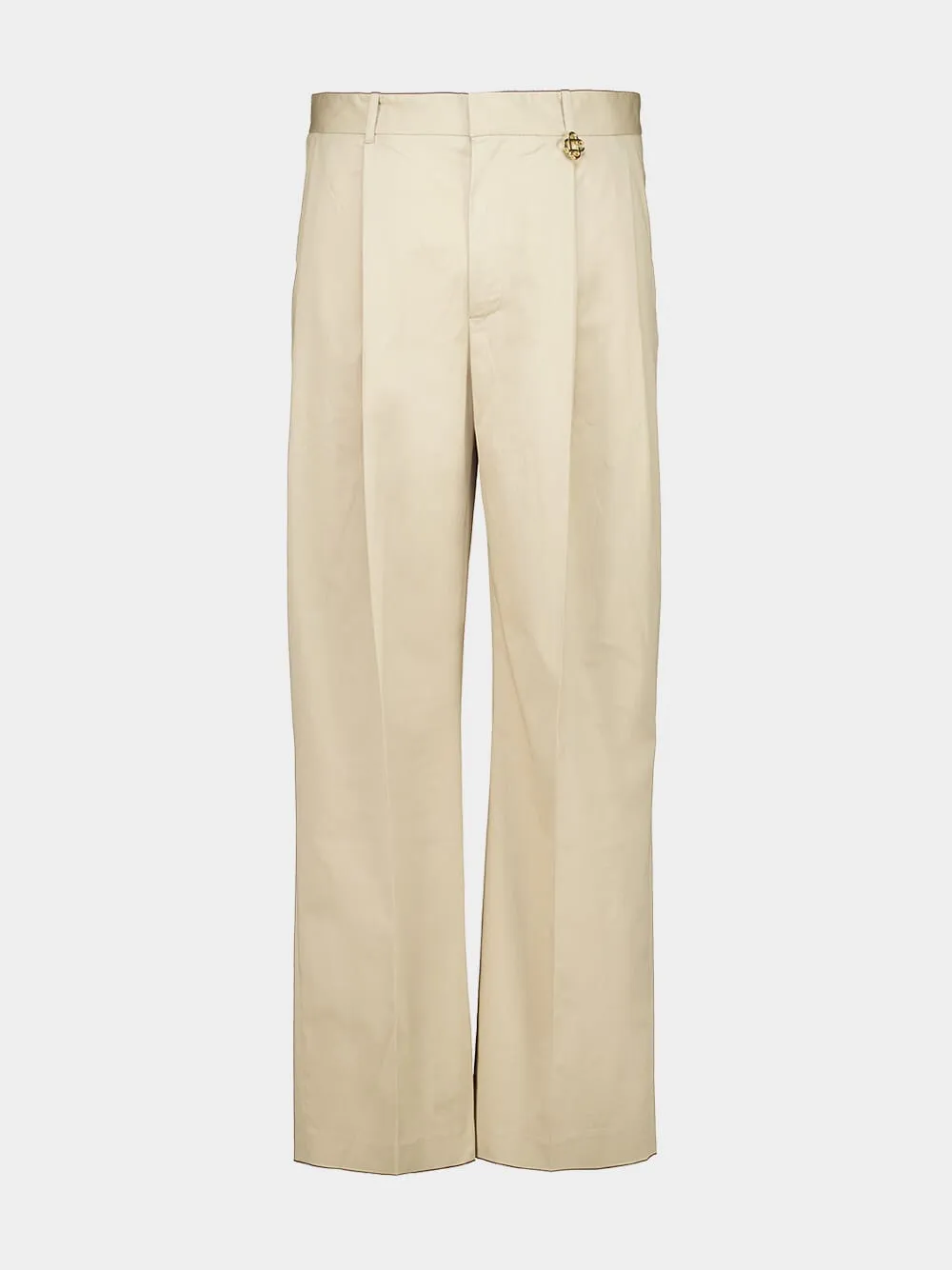 Light Beige Pleated Cotton Trousers sold by Fashion Clinic