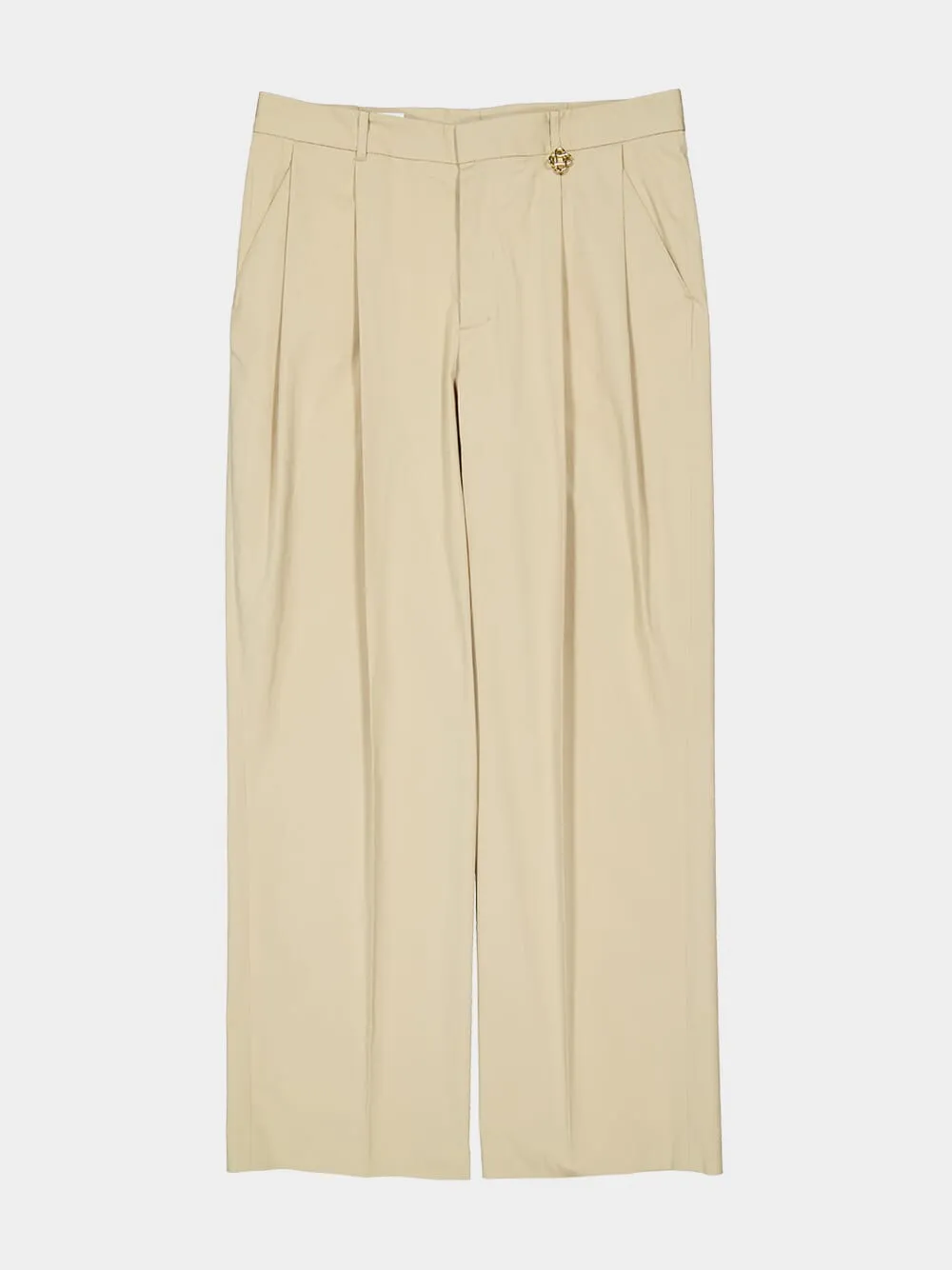 Light Beige Pleated Cotton Trousers sold by Fashion Clinic product image thumbnail 5