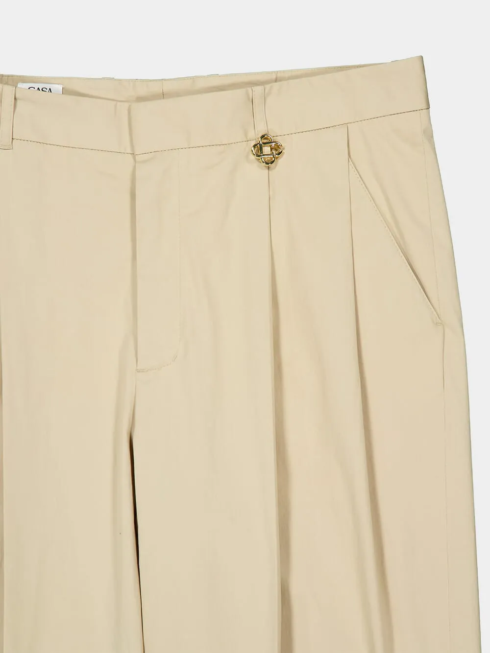 Light Beige Pleated Cotton Trousers sold by Fashion Clinic product image thumbnail 3